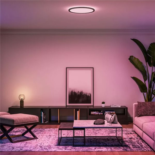 Plafón de techo LED inteligente redondo XL TENTO HUE SLIM CEILING negro, 25W 3500Lm,  2000-6500 Hue White Color Ambiance Ø54,2cm