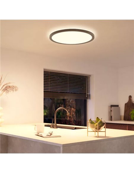 Plafón de techo LED inteligente redondo XL TENTO HUE SLIM CEILING negro, 25W 3500Lm,  2000-6500 Hue White Color Ambiance Ø54,2cm