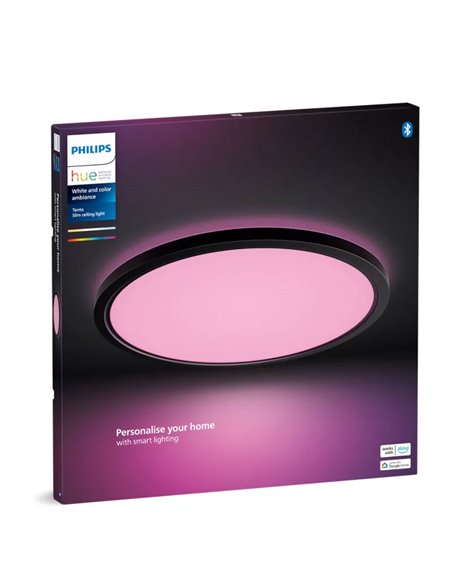 Plafón de techo LED inteligente redondo XL TENTO HUE SLIM CEILING negro, 25W 3500Lm,  2000-6500 Hue White Color Ambiance Ø54,2cm