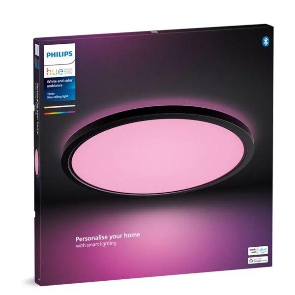 Plafón de techo LED inteligente redondo XL TENTO HUE SLIM CEILING negro, 25W 3500Lm,  2000-6500 Hue White Color Ambiance Ø54,2cm
