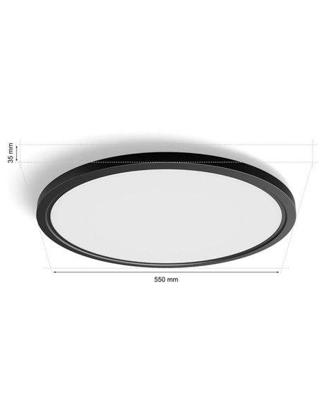 Plafón de techo LED inteligente redondo XL TENTO HUE SLIM CEILING negro, 25W 3500Lm,  2000-6500 Hue White Color Ambiance Ø54,2cm