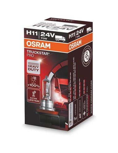 Bombilla halógena H11 TRUCKSTAR PRO 24V +120%, 70W 1600Lm, 3200K