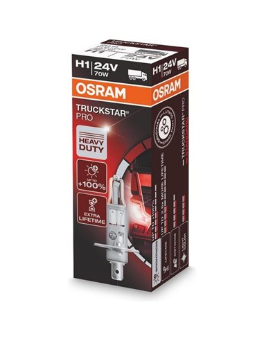 Bombilla halógena H1 TRUCKSTAR PRO 24V +120%, 70W 1900Lm, 64155TSP