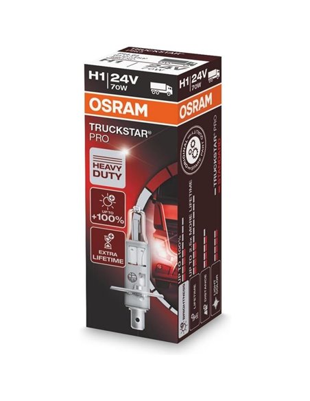 Bombilla halógena H1 TRUCKSTAR PRO 24V +120%, 70W 1900Lm, 64155TSP