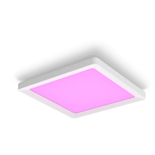 Luminária de teto LED quadrada inteligente S TENTO HUE, branca, 10,6 W 1340 lúmens, 30 x 30 cm, ambiente branco e colorido.