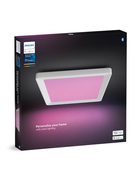 Plafón LED inteligente cuadrado S TENTO HUE blanco, 10,6W 1340Lm, 30x30cm White & Colour Ambiance