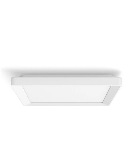 Luminária de teto LED quadrada inteligente S TENTO HUE, branca, 10,6 W 1340 lúmens, 30 x 30 cm, ambiente branco e colorido.
