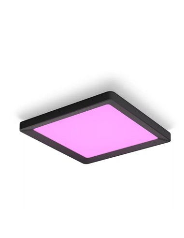 Luminária de teto LED quadrada inteligente S TENTO HUE, preta, 10,6 W 1340 lúmens, 30 x 30 cm, ambiente branco e colorido.