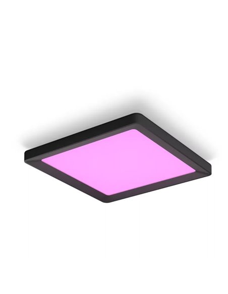 Luminária de teto LED quadrada inteligente S TENTO HUE, preta, 10,6 W 1340 lúmens, 30 x 30 cm, ambiente branco e colorido.