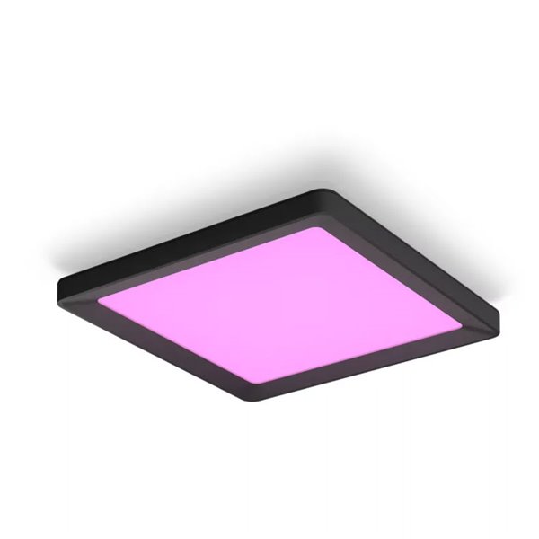 Luminária de teto LED quadrada inteligente S TENTO HUE, preta, 10,6 W 1340 lúmens, 30 x 30 cm, ambiente branco e colorido.