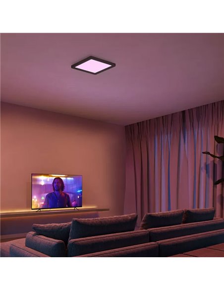 Plafón LED inteligente cuadrado S TENTO HUE negro, 10,6W 1340Lm, 30x30cm White & Colour Ambiance