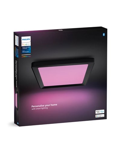 Plafón LED inteligente cuadrado S TENTO HUE negro, 10,6W 1340Lm, 30x30cm White & Colour Ambiance