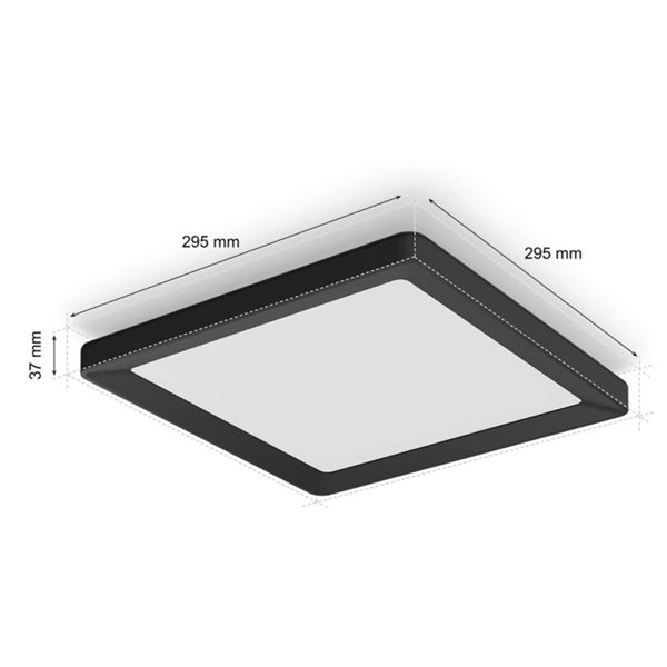 Luminária de teto LED quadrada inteligente S TENTO HUE, preta, 10,6 W 1340 lúmens, 30 x 30 cm, ambiente branco e colorido.