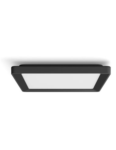 Luminária de teto LED quadrada inteligente S TENTO HUE, preta, 10,6 W 1340 lúmens, 30 x 30 cm, ambiente branco e colorido.