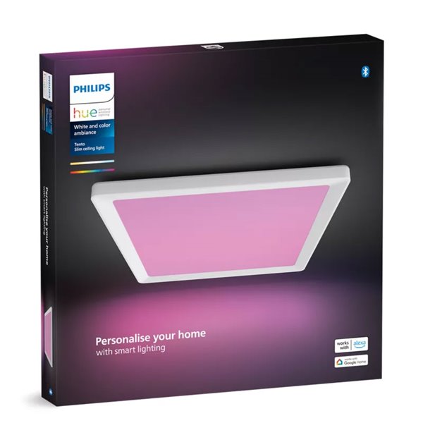 Plafón LED inteligente cuadrado M TENTO HUE blanco, 15,4W 2000Lm, 40x40cm White & Colour Ambiance