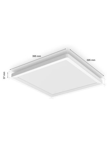 Luminária de teto LED quadrada inteligente M TENTO HUE, branca, 15,4 W 2000 lúmens, 40 x 40 cm, ambiente branco e colorido.