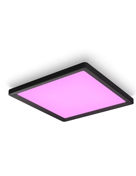 Plafonnier LED carré intelligent M TENTO HUE, noir, 15,4 W 2000 lm, 40 x 40 cm, ambiance blanche et couleur