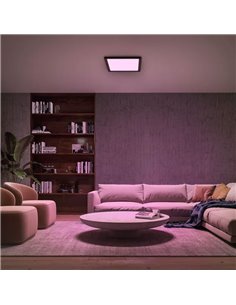 Plafonnier LED carré intelligent M TENTO HUE, noir, 15,4 W 2000 lm, 40 x 40 cm, ambiance blanche et couleur 2