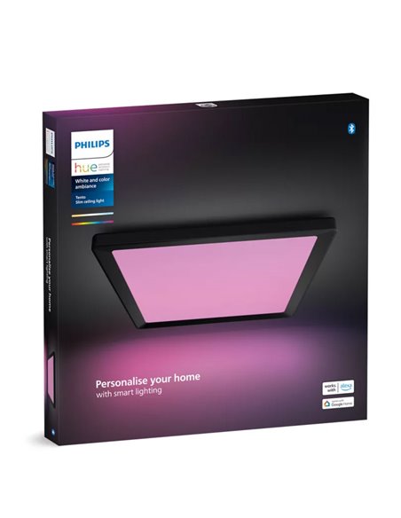 Plafón LED inteligente cuadrado M TENTO HUE negro, 15,4W 2000Lm, 40x40cm White & Colour Ambiance