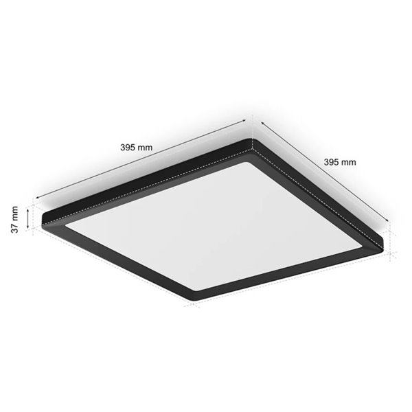 Plafón LED inteligente cuadrado M TENTO HUE negro, 15,4W 2000Lm, 40x40cm White & Colour Ambiance