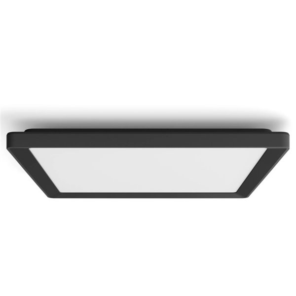 Luminária de teto LED quadrada inteligente M TENTO HUE, preta, 15,4 W 2000 lúmens, 40 x 40 cm, ambiente branco e colorido.