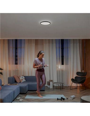 Plafonnier LED intelligent rond TENTO HUE SLIM, Ø 29,1 cm, noir, 16,6 W 2250 lm, ambiance blanche