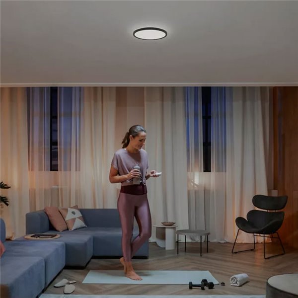 Plafón LED inteligente redondo S Ø29,1cm TENTO HUE SLIM negro, 16,6W 2250Lm, White Ambiance