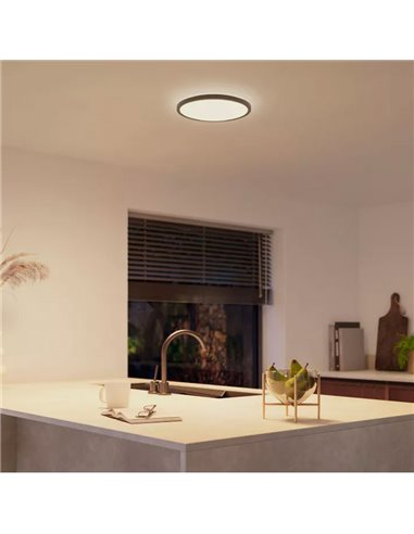 Luminária de teto LED inteligente redonda TENTO HUE SLIM, Ø29,1cm, preta, 16,6W 2250lm, luz ambiente branca