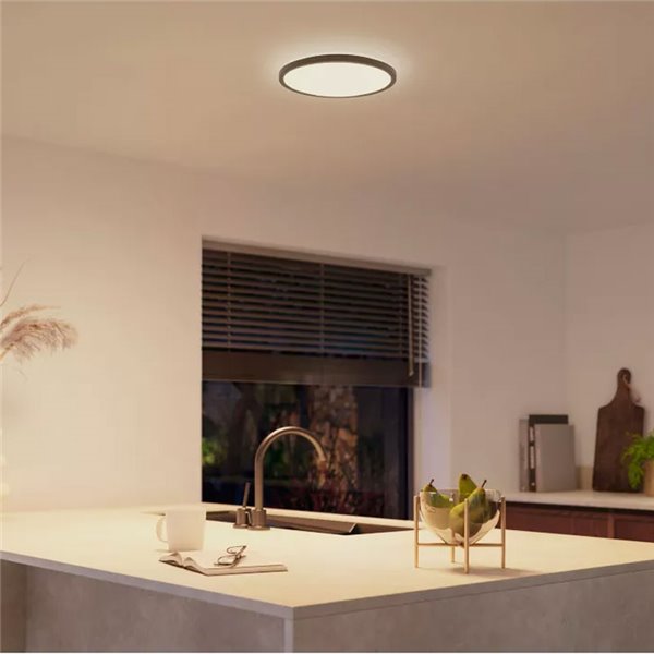 Plafonnier LED intelligent rond TENTO HUE SLIM, Ø 29,1 cm, noir, 16,6 W 2250 lm, ambiance blanche