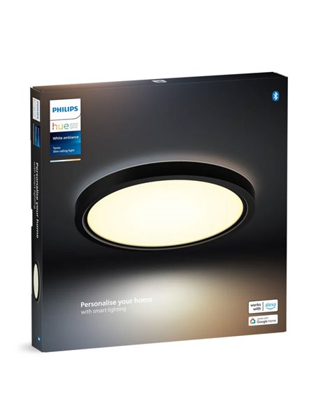 Plafón LED inteligente redondo S Ø29,1cm TENTO HUE SLIM negro, 16,6W 2250Lm, White Ambiance