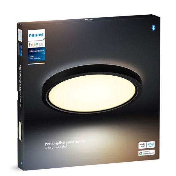 Luminária de teto LED inteligente redonda TENTO HUE SLIM, Ø29,1cm, preta, 16,6W 2250lm, luz ambiente branca
