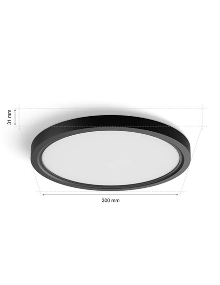 Plafón LED inteligente redondo S Ø29,1cm TENTO HUE SLIM negro, 16,6W 2250Lm, White Ambiance