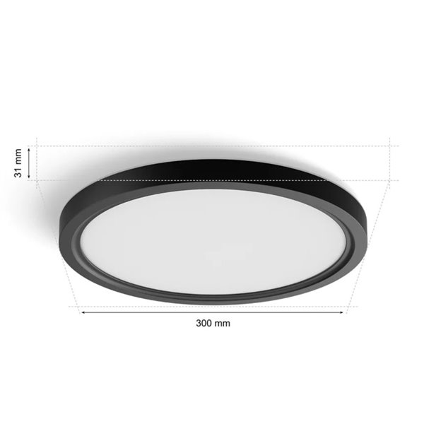 Plafonnier LED intelligent rond TENTO HUE SLIM, Ø 29,1 cm, noir, 16,6 W 2250 lm, ambiance blanche