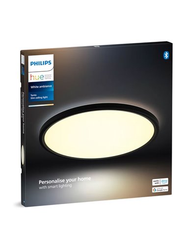 Plafón LED inteligente redondo M Ø42,1cm TENTO HUE SLIM negro, 23W 3100Lm, White Ambiance