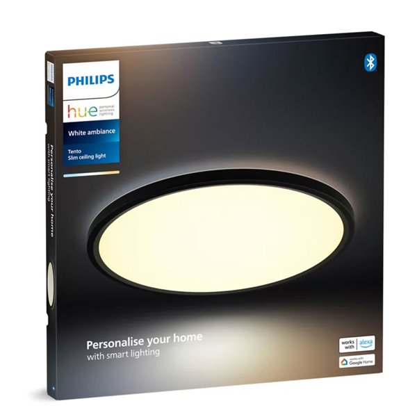 Plafón LED inteligente redondo M Ø42,1cm TENTO HUE SLIM negro, 23W 3100Lm, White Ambiance