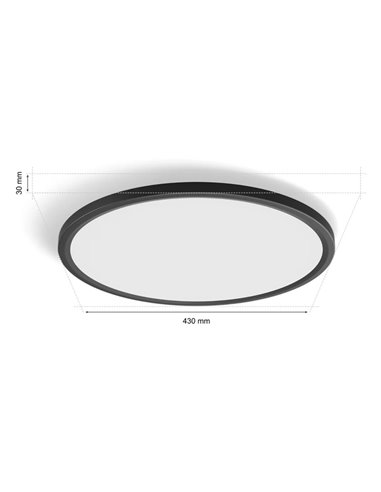 Plafón LED inteligente redondo M Ø42,1cm TENTO HUE SLIM negro, 23W 3100Lm, White Ambiance