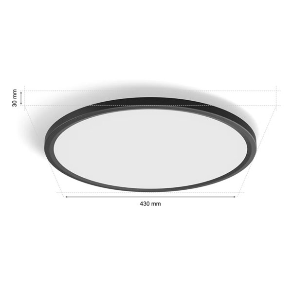 Plafón LED inteligente redondo M Ø42,1cm TENTO HUE SLIM negro, 23W 3100Lm, White Ambiance