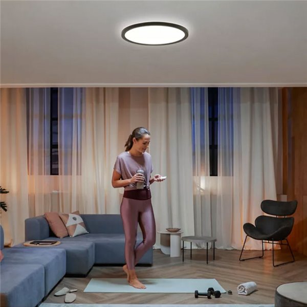 Plafón LED inteligente redondo XL Ø54,2cm TENTO HUE SLIM negro, 25W 3500Lm, White Ambiance