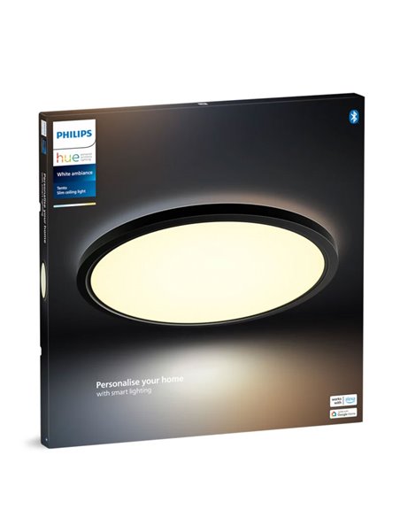 Plafonnier LED intelligent rond TENTO HUE SLIM XL Ø54,2 cm Noir, 25 W 3500 lm, Blanc Ambiance