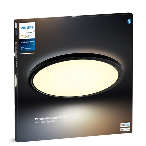 Plafón LED inteligente redondo XL Ø54,2cm TENTO HUE SLIM negro, 25W 3500Lm, White Ambiance