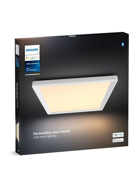 Plafón LED inteligente cuadrado M TENTO HUE blanco, 15,4W 2000Lm, 40x40cm White Ambiance