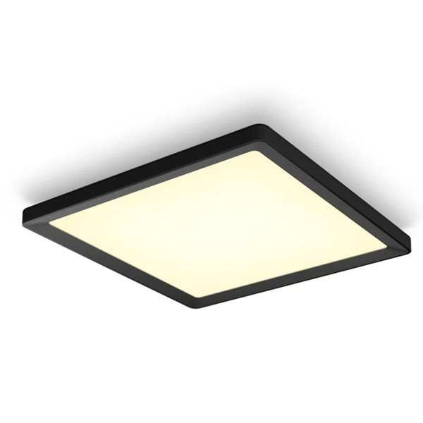 Luminária de teto LED quadrada inteligente M TENTO HUE, preta, 15,4 W, 2000 lúmens, 40 x 40 cm, luz ambiente branca.