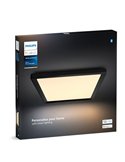 Luminária de teto LED quadrada inteligente M TENTO HUE, preta, 15,4 W, 2000 lúmens, 40 x 40 cm, luz ambiente branca.