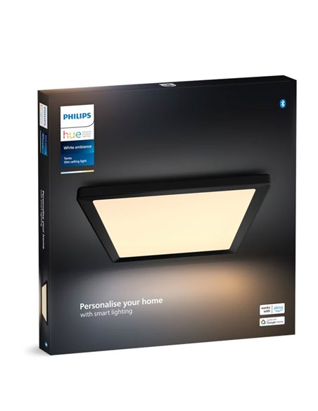 Plafón LED inteligente cuadrado M TENTO HUE negro, 15,4W 2000Lm, 40x40cm White Ambiance