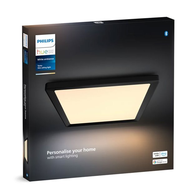 Plafón LED inteligente cuadrado M TENTO HUE negro, 15,4W 2000Lm, 40x40cm White Ambiance