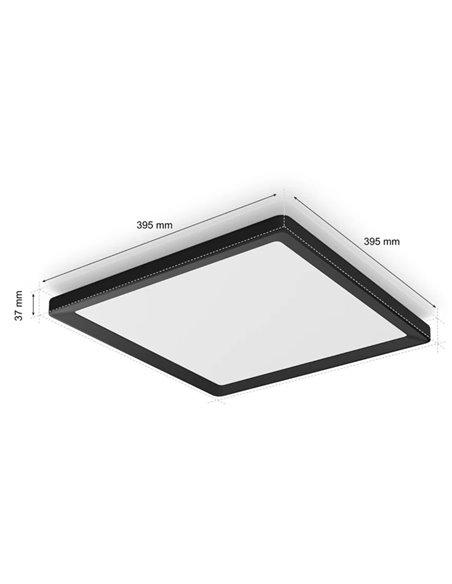 Luminária de teto LED quadrada inteligente M TENTO HUE, preta, 15,4 W, 2000 lúmens, 40 x 40 cm, luz ambiente branca.