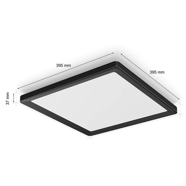 Plafón LED inteligente cuadrado M TENTO HUE negro, 15,4W 2000Lm, 40x40cm White Ambiance