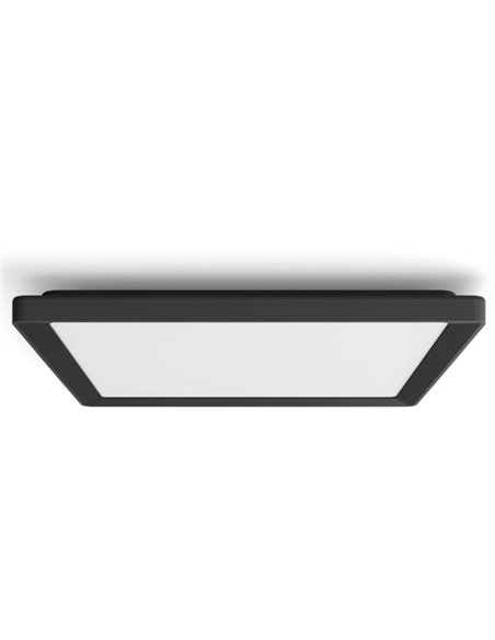 Luminária de teto LED quadrada inteligente M TENTO HUE, preta, 15,4 W, 2000 lúmens, 40 x 40 cm, luz ambiente branca.