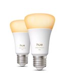 Pacote com 2 lâmpadas inteligentes Hue E27 A60 810Lm, 6W equivalente a 60W, dimerizáveis, luz branca ambiente, controle por voz.