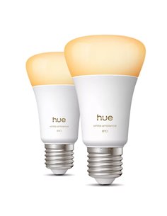 Pack 2 bombillas inteligentes Hue E27 A60 810Lm, 6W equivalente 60W, regulable, White Ambiance, control por voz
